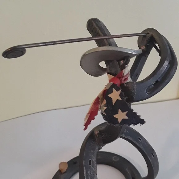 Rustic Golfer Sculpture Welded Horseshoe Golf Cowboy🏌🏼‍♂️🏌🏾‍♀️⛳🤠Folk Art - Picture 9 of 9